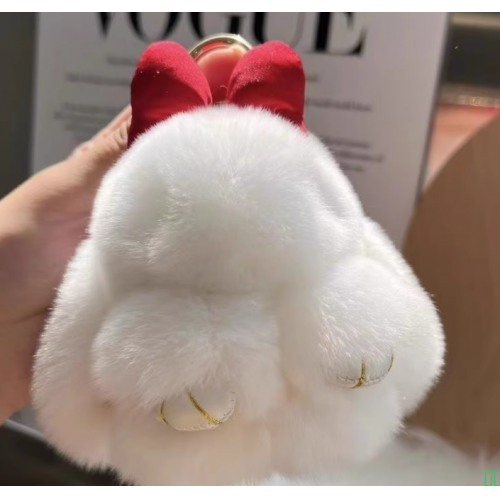 网红diy饰品可爱蝴蝶结装死兔钥匙扣挂件毛绒包包配饰吊坠