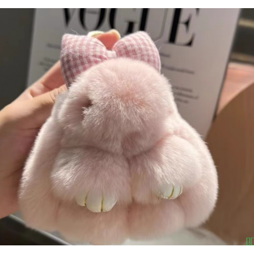 网红diy饰品可爱蝴蝶结装死兔钥匙扣挂件毛绒包包配饰吊坠