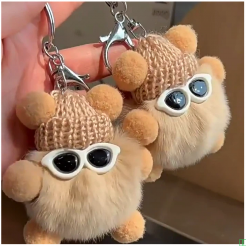 真獭兔毛小煤球汽车钥匙扣挂件毛绒包包挂饰情侣可爱卡通钥匙链坠