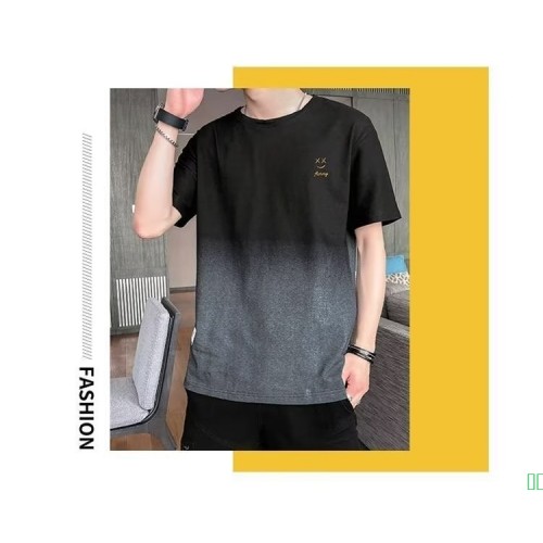 夏季男士渐变色短袖男休闲青少年圆领t恤韩版潮流男装体恤ins