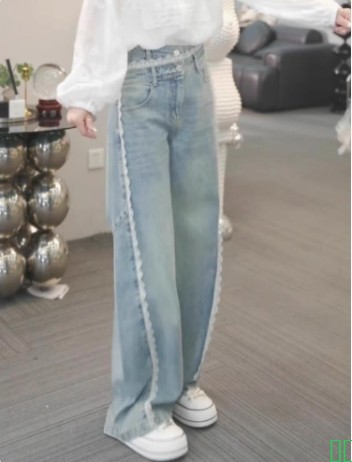 浅色天丝直筒牛仔裤女夏薄款大码胖mm高腰显瘦宽松垂感冰丝阔腿裤