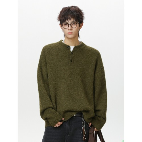 轻奢老钱亨利领polo针织衫男秋冬质感加厚保暖毛衣慵懒风线衣外套