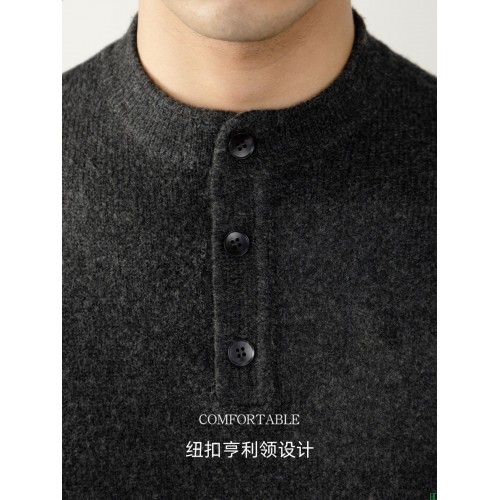 秋冬保暖BI备！美式亨利领宽松慵懒纯色毛衣男士厚款针织衫高级