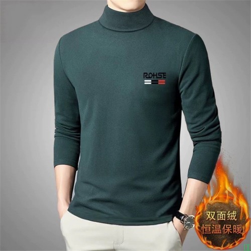 半高领打底衫男士中领长袖T恤卫衣磨毛秋衣双面德绒上衣保暖内衣