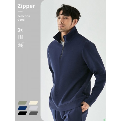 重磅珠地空气层半门禁拉链立领运动卫衣男秋季休闲时尚运动衫潮