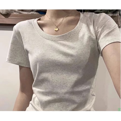 烟灰色t恤女短袖夏季2025新款洋气修身百搭体恤韩版显瘦v领上衣潮