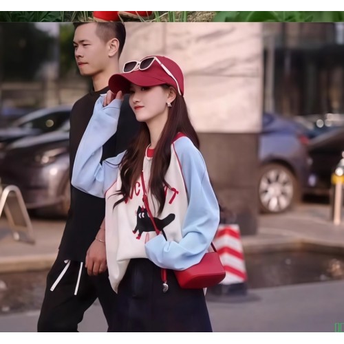 超好看蝴蝶结印花正肩短袖t恤女夏季撞色圆领多巴胺独特漂亮上衣