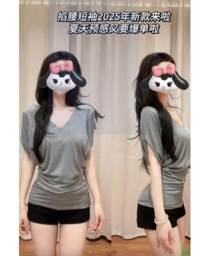 全棉高档上衣女夏季拼色短袖洋气拼接新款小众t恤撞色时尚减龄潮