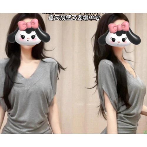 全棉高档上衣女夏季拼色短袖洋气拼接新款小众t恤撞色时尚减龄潮