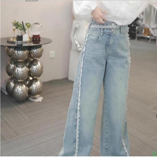 浅色天丝直筒牛仔裤女夏薄款大码胖mm高腰显瘦宽松垂感冰丝阔腿裤