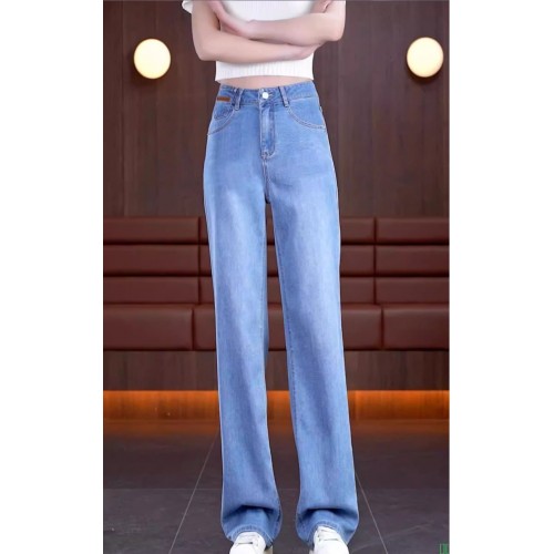 国风浅色牛仔裤女2024年新款高腰窄版直筒裤刺绣女生窄版阔腿裤子