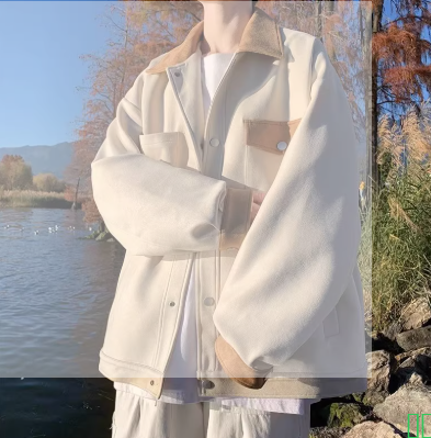 麂皮绒工装夹克士秋冬季潮牌痞帅款外套级感潮流宽松上衣服