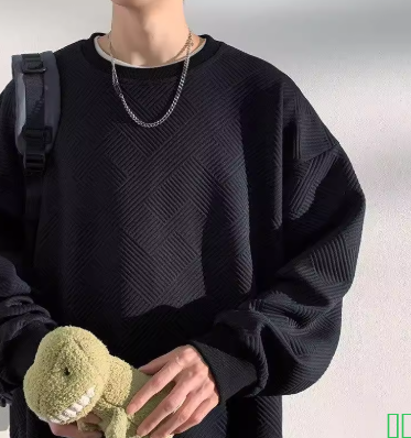 美式浮纹卫衣圆领秋季潮牌宽松大码无帽情侣衣服潮流打底衫长袖