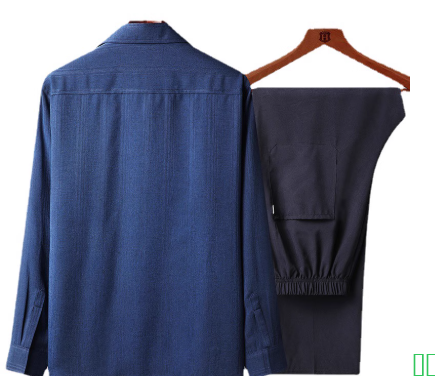 棉麻中老年士短袖衬衫爸爸套装老年人长袖两件套爷爷衬衣百搭