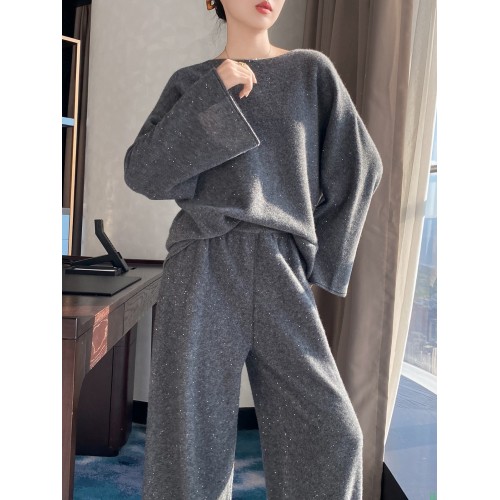 两件套针织阔腿裤