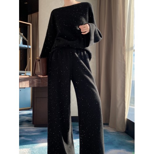 两件套针织阔腿裤