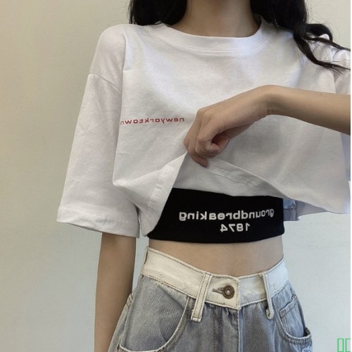 爵士舞服装上衣+背心两件套街舞圆领舞蹈练功服露脐短款宽松白色