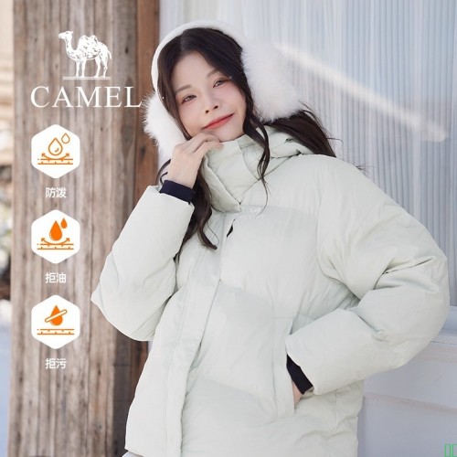 骆驼女装三防羽绒服短款加厚冬季新款防寒保暖连帽羽绒外套面包服