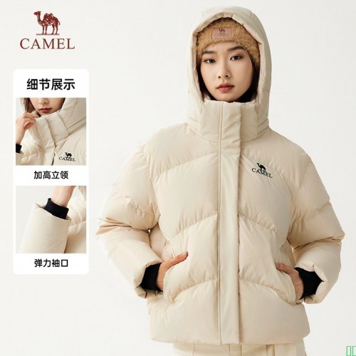 骆驼女装三防羽绒服短款加厚冬季新款防寒保暖连帽羽绒外套面包服