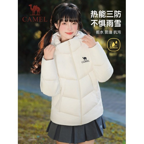 骆驼女装羽绒服2025新款冬季鹅绒保暖外套户外三防立领连帽面包服