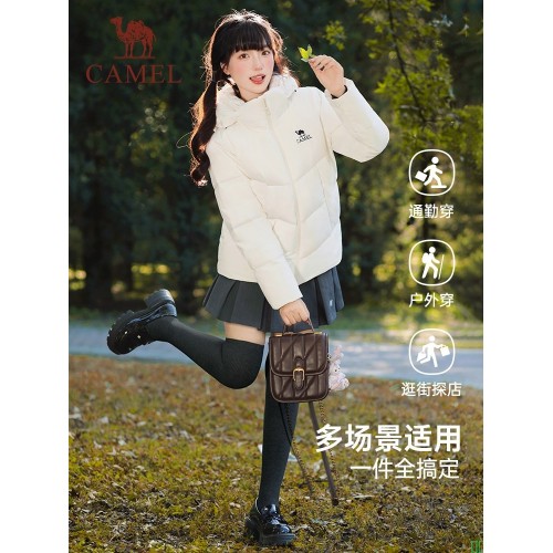 骆驼女装羽绒服2025新款冬季鹅绒保暖外套户外三防立领连帽面包服