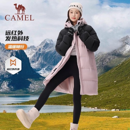 骆驼女装羽绒服中长款2025冬季新款保暖连帽面包服服羽绒衣外套