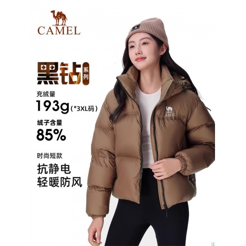 骆驼黑钻3.0羽绒服女短款冬季加厚保暖防风连帽面包服羽绒衣外套