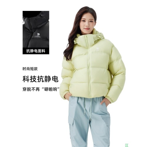 骆驼黑钻3.0羽绒服女短款冬季加厚保暖防风连帽面包服羽绒衣外套