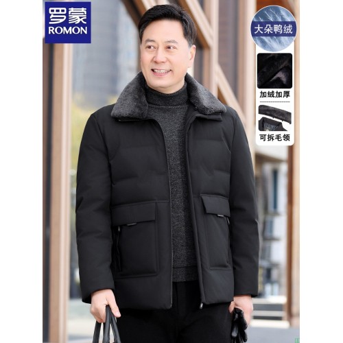 罗蒙品牌男装爸爸羽绒服2025新款冬季加绒加厚中老年人爷爷外套袄-淘宝网