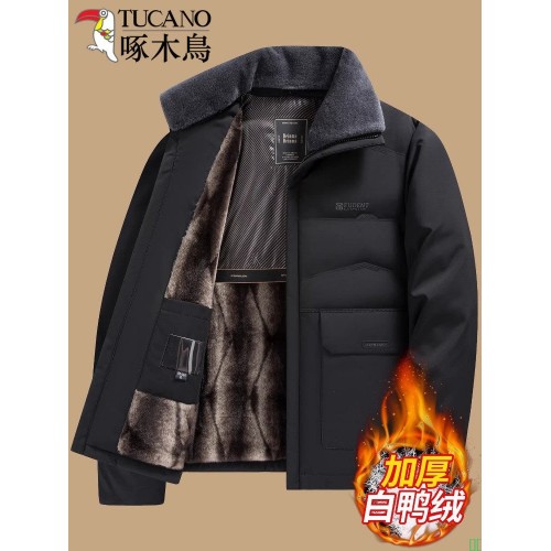 啄木鸟男士羽绒服翻领加绒加厚冬季中老年人短款爸爸冬装保暖外套-淘宝网