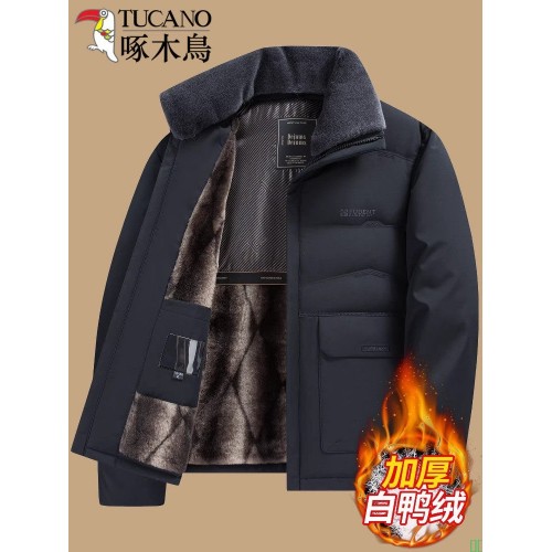 啄木鸟男士羽绒服翻领加绒加厚冬季中老年人短款爸爸冬装保暖外套-淘宝网