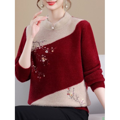 2025新款妈妈秋冬装毛衣女洋气打底衫上衣服中老年春秋季加绒套装