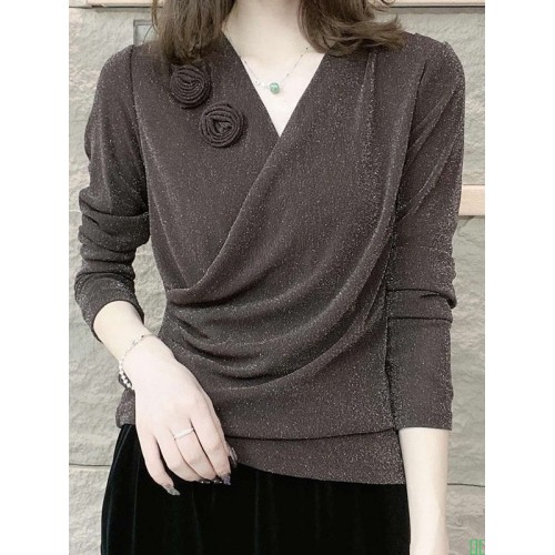 软糯休闲花边圆领打底衫女新款洋气2025年秋冬毛衣长袖针织衫宽松