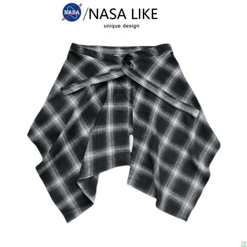 NASA潮牌屁帘一片式系带藏肉神器卫衣叠穿格子屁帘男女半身裙下摆