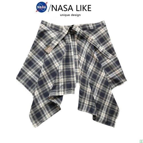 NASA潮牌屁帘一片式系带藏肉神器卫衣叠穿格子屁帘男女半身裙下摆