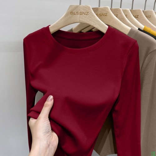 双面德绒圆领打底衫女内搭秋冬2025新款加绒加厚大码外穿长袖上衣