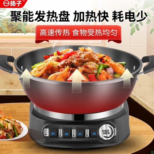扬子电炒锅多功能一体2025新款插电多功能铁锅家用铸铁炒菜专用电锅多功能锅电煮锅电蒸锅炖蒸煮电热锅_四灯款【无涂层特厚型】_30CM无笼【适合1-2人】【图片_价格_品牌_报价】