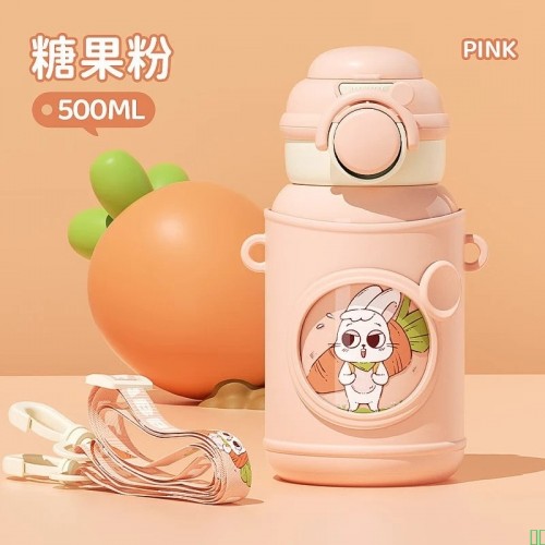 JCZS德国儿童保温杯食品级316水杯子男女孩幼儿园上学专用小学生宝宝_普通款萝卜兔_500ml_德国品牌【双饮+杯套】【图片_价格_品牌_报价】