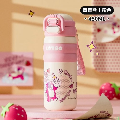 迪士尼（Disney）儿童水杯学生保温杯直饮杯不锈钢杯子大容量运动水杯随手杯礼物_草莓熊_480ml_【双饮杯】【图片_价格_品牌_报价