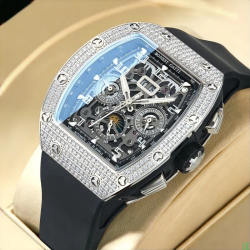 布加迪（BONEST_GATTI）手表男士德国机械表全自动镂空夜光腕表情人节生日新年礼物送男友_多功能BG5004-R1银壳黑面黑胶带【图片_价格_品牌_报价】