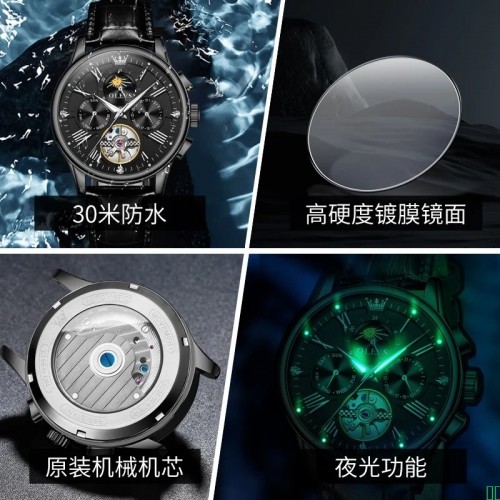 欧利时（OLEVS）手表男机械表男士手表全自动多功能夜光防水瑞士认证十大品牌男表_典藏版-黑皮全黑_【夜光防水】【终身质保】【图片_价格_品牌_报价】