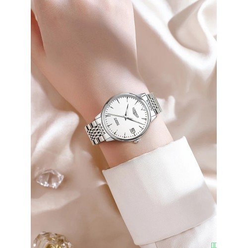 瑞士名牌浪琴情侣机械手表一对简约真钻时尚潮流防水夜光男女专用_本色白面_钢带_女款【图片_价格_品牌_报价】