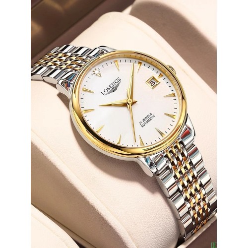 瑞士名牌浪琴情侣机械手表一对简约真钻时尚潮流防水夜光男女专用_本色白面_钢带_女款【图片_价格_品牌_报价】