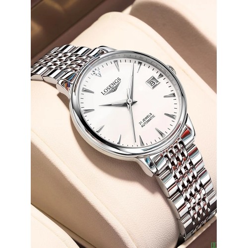 瑞士名牌浪琴情侣机械手表一对简约真钻时尚潮流防水夜光男女专用_本色白面_钢带_女款【图片_价格_品牌_报价】