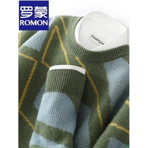 罗蒙（ROMON）男士羊毛衫男秋冬新款100%羊毛毛衣男士户外时尚休闲保暖打底衫男_灰色_XL【图片_价格_品牌_报价】