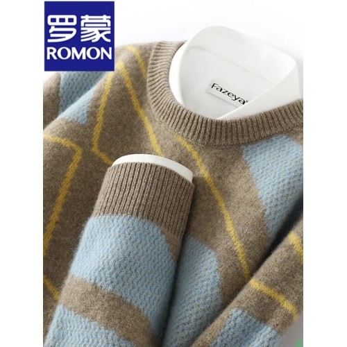 罗蒙（ROMON）男士羊毛衫男秋冬新款100%羊毛毛衣男士户外时尚休闲保暖打底衫男_灰色_XL【图片_价格_品牌_报价】