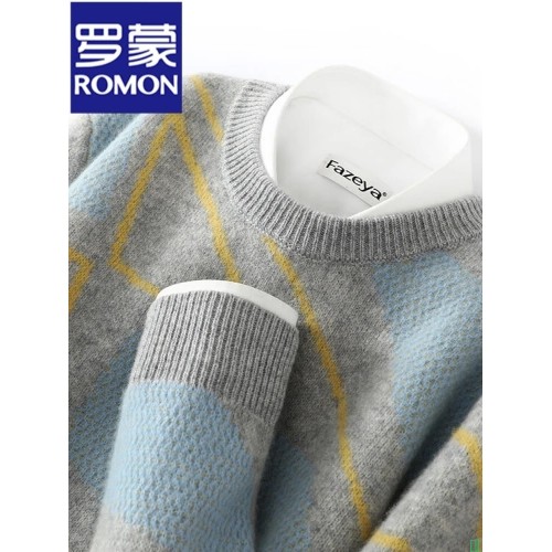 罗蒙（ROMON）男士羊毛衫男秋冬新款100%羊毛毛衣男士户外时尚休闲保暖打底衫男_灰色_XL【图片_价格_品牌_报价】