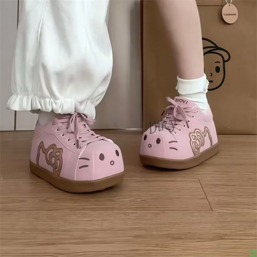 古奇天伦粉系HelloKitty内增高面包板鞋厚底显高甜妹休闲大头鞋女