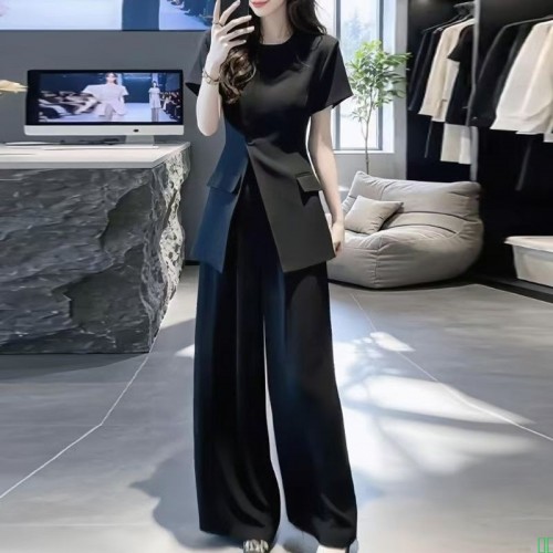 时尚套装女2026夏季新款洋气显瘦短袖西装阔腿裤气质通勤两件套潮