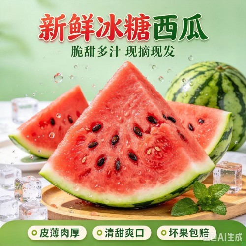 新鲜冰糖西瓜 当季现摘脆甜沙瓤西瓜 皮薄肉厚多汁 孕妇水果整箱发货